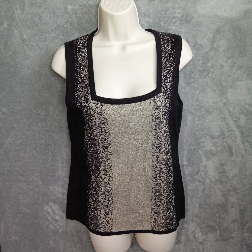 Belldini Sweater Women Medium Sleeveless Black Beige Square Neck‎